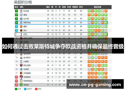 如何通过击败莱斯特城争夺欧战资格并确保最终晋级
